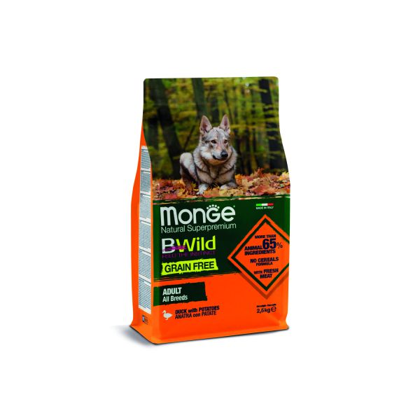 מונג' בי-ווילד - מזון יבש ללא דגנים לכלבים מכל הגזעים - ברווז - 2.5 ק