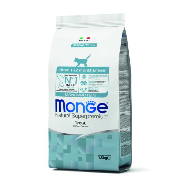 מונג' - מזון יבש לגורי חתולים מכל הגזעים - פורל - 1.5 ק