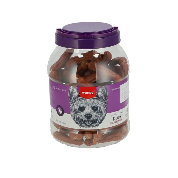 ונפי - חטיפי נקניקיות ברווז לכלבים בצנצנת - 600 גרם